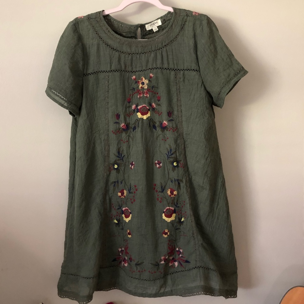 Olive Green Embroidered Dress